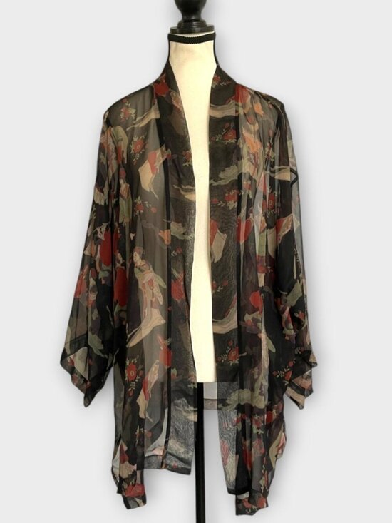 Banjara Kimono Accessories - Banjara Kimono 100% Silk Sheer Long Sleeve One Size Kimono Jacket